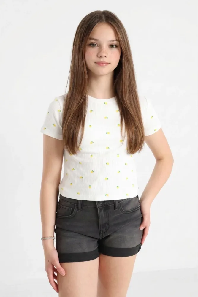 Only KOGBELLA Crop T-Shirt - Cloud Dancer + Lemons 146-152 Kids