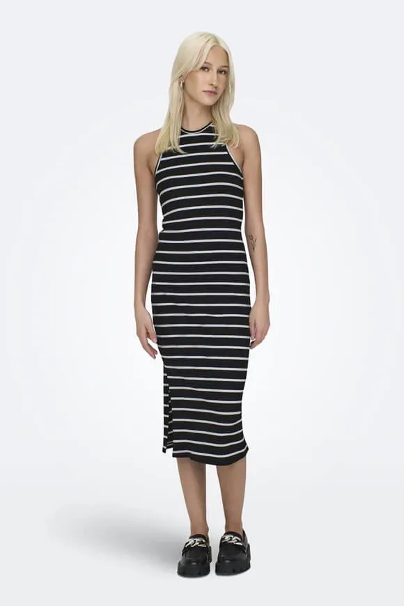 Only Belfast Stripe Geripptes Midikleid - Black + Thin White XS Damen