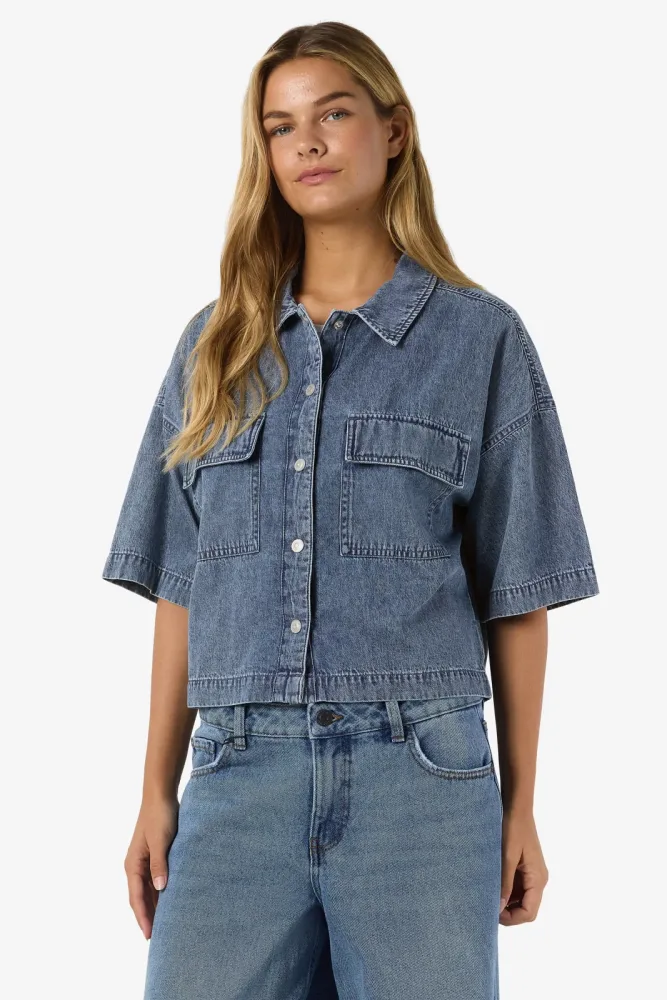 Noisy May NMENZA Crop Jeanshemd - Medium Blue Denim M Damen