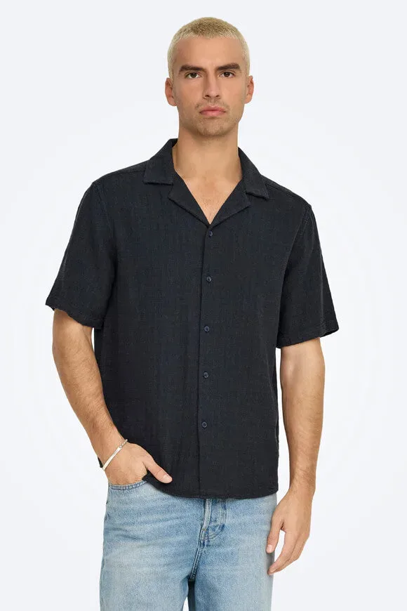 Only & Sons ONSLATHAM Leinenhemd - Dark Navy S Herren