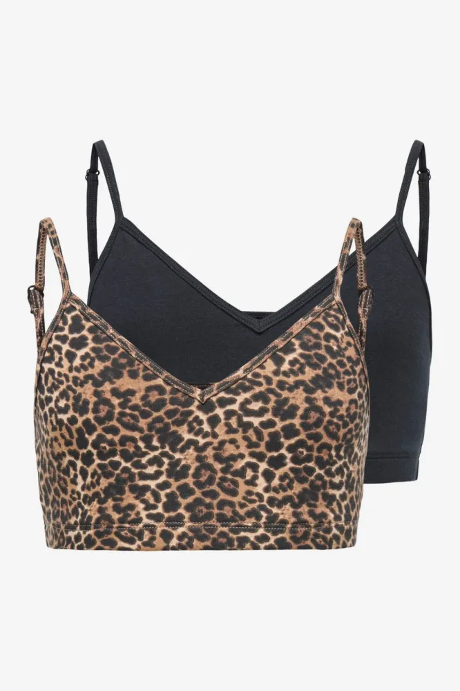 Only KOGLOLA Doppelpack Bralettes - Black + Leo 134-140 Kids