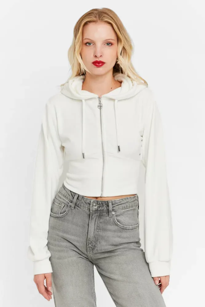 Tally Weijl Samt Crop Jacke - Offwhite XS Damen
