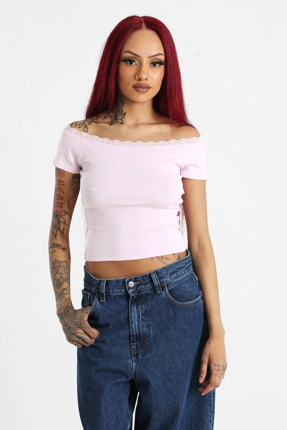 Tally Weijl Off Shoulder Crop T-Shirt - Rose S Damen