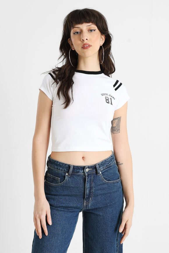 Guess Jeans Crop T-Shirt - Pure White M Damen