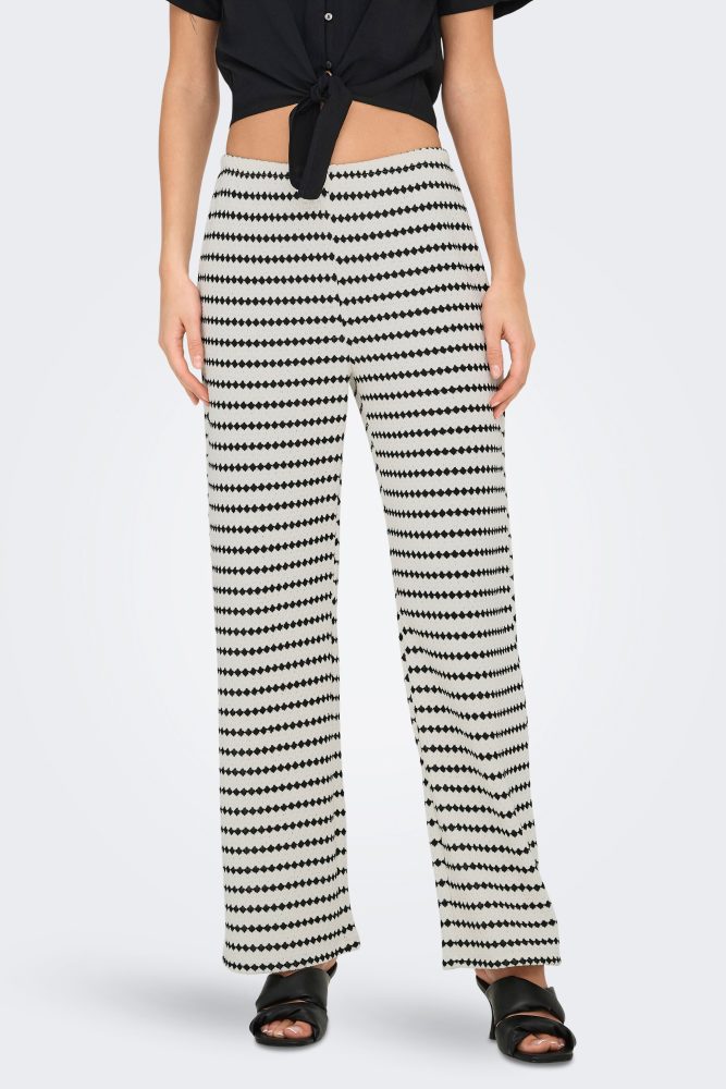 Only ONLEVA Wide Leg Strickhose - Cloud Dancer + Black XS Damen