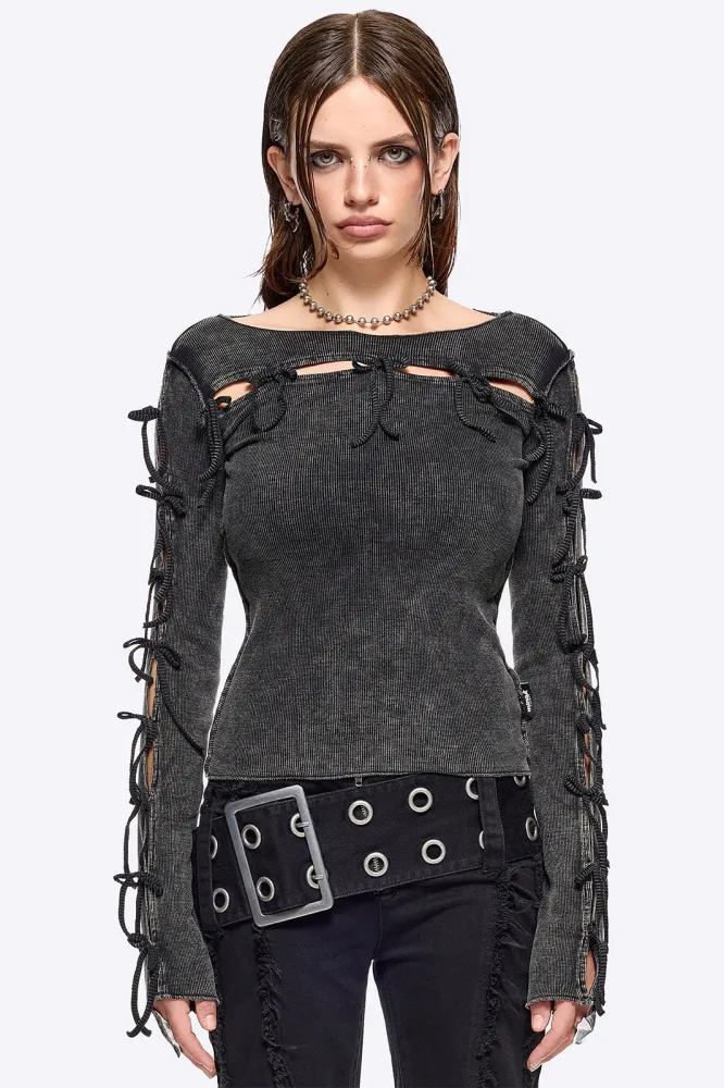 Minga London Lola Geripptes Langarmshirt - Black Washed XS Damen