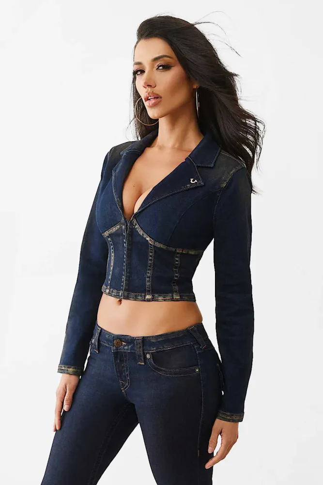 True Religion Crop Jeansjacke - Denim Dark Wash XS Damen