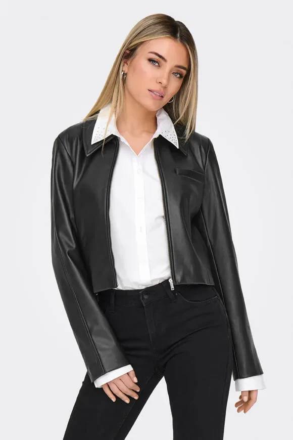 Only Crop Kunstlederjacke - Black S Damen