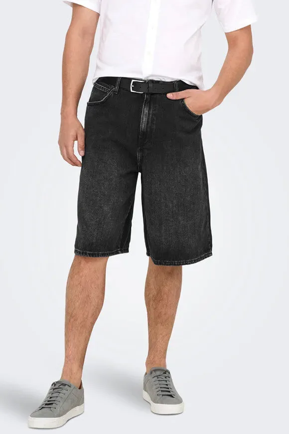 Only & Sons ONSCARL Balloon Fit Jeans Bermudashorts - Washed Black M Herren