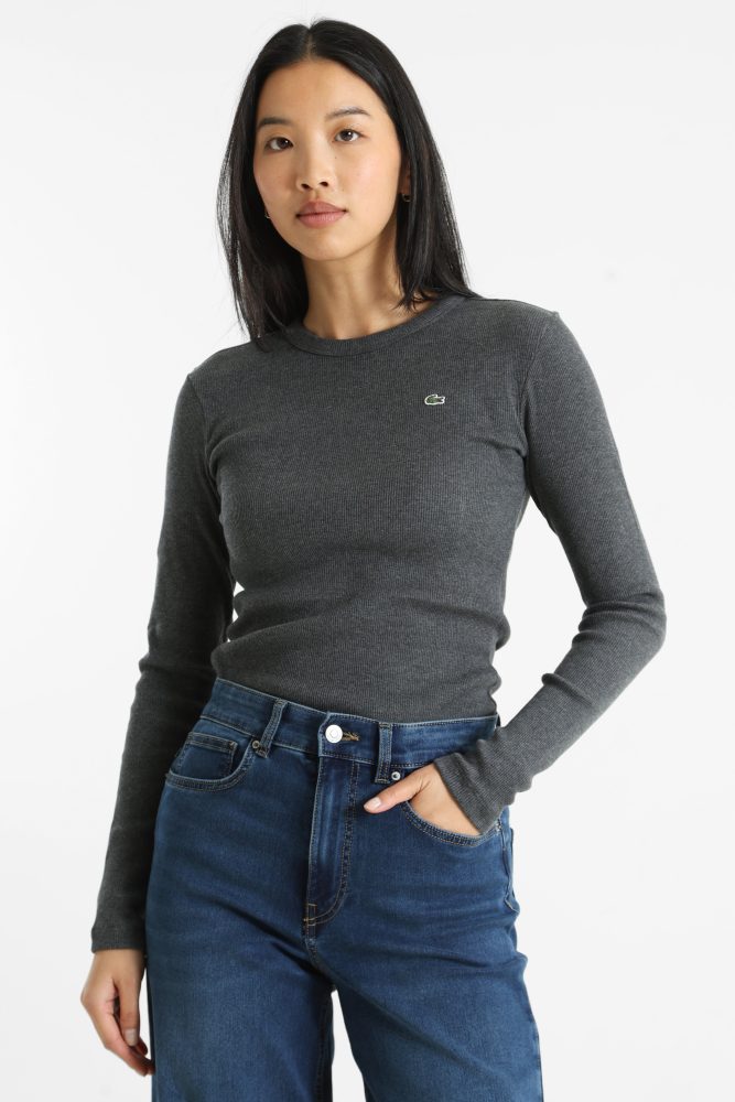 Lacoste Geripptes Langarmshirt - Pitch chine 36 Damen