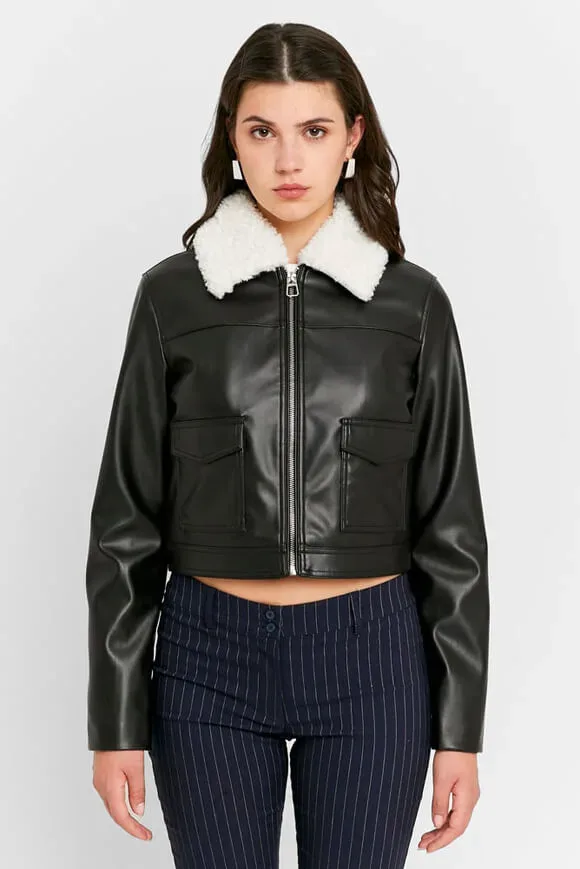 Tally Weijl Crop Kunstlederjacke - Black L Damen