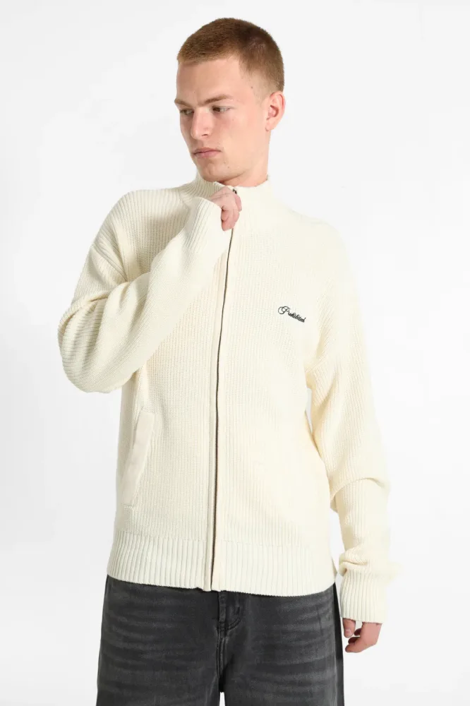Prohibited Campus Gerippte Strickjacke - Cream S Herren