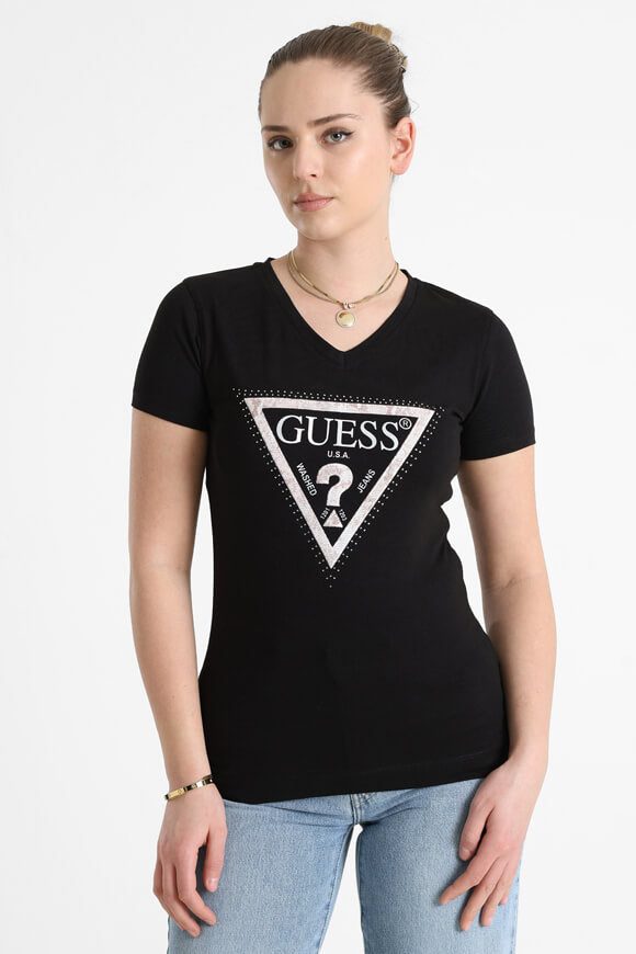 Guess Python Triangle T-Shirt - Jet Black L Damen