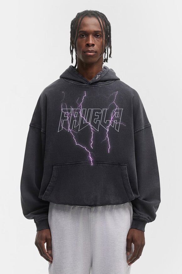 Favela Lightning Outline Oversize Kapuzensweatshirt - Black Washed S Herren