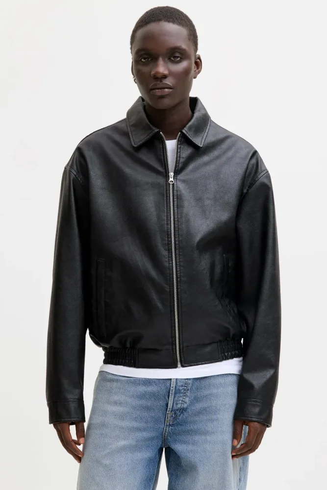 Jack & Jones JJLEON Bomber Kunstlederjacke - Black S Herren
