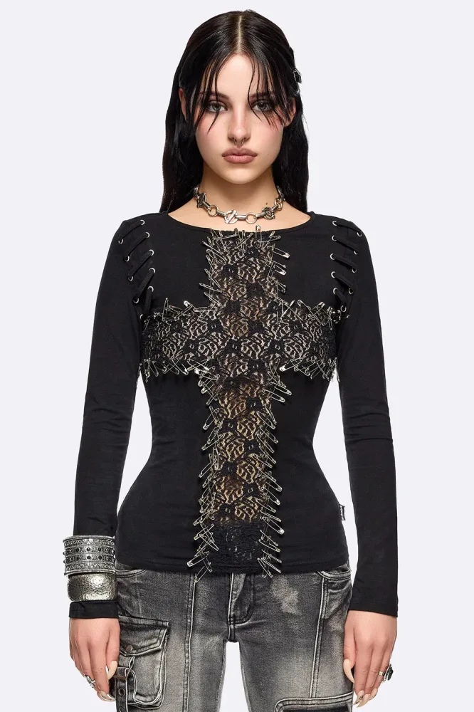 Minga London Dark Romance Langarmshirt - Black XS Damen