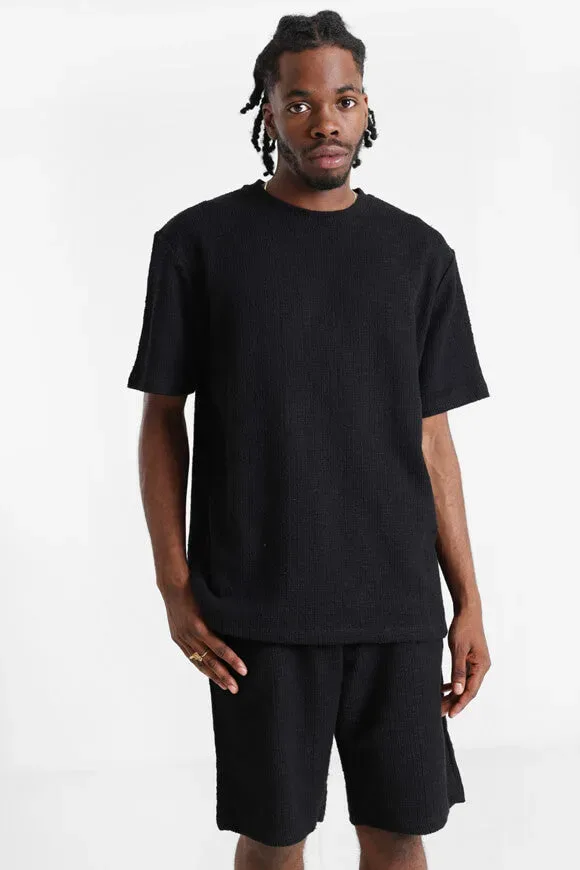 JSCO T-Shirt in Strick-Optik - Siyah S Herren