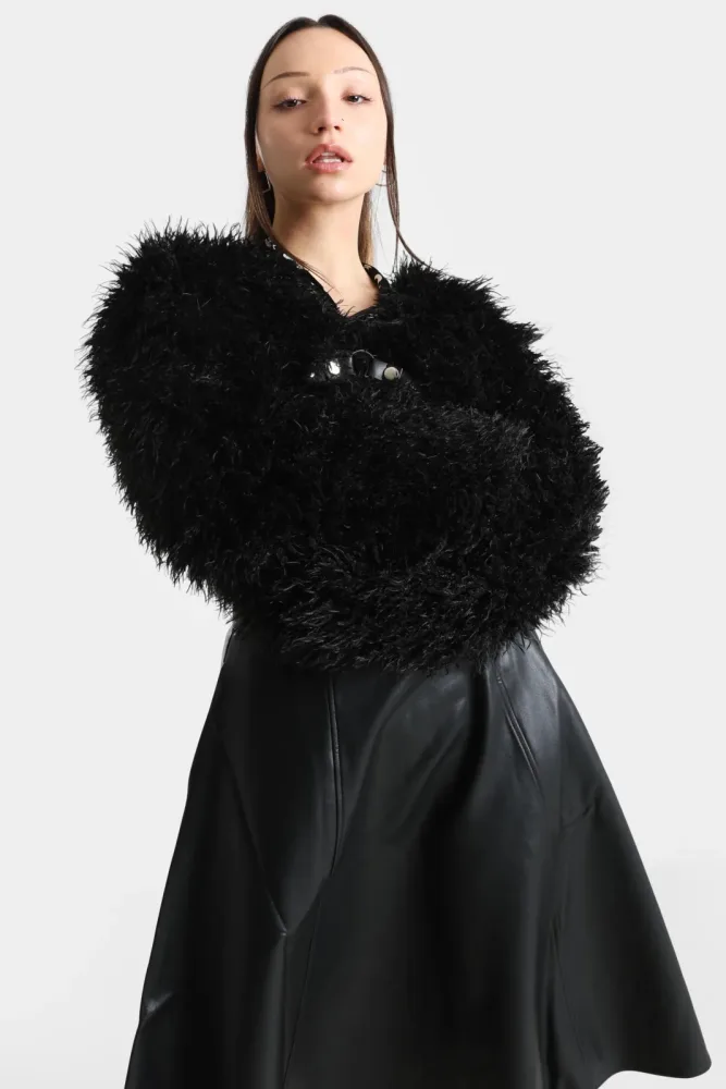 Banned Zafira Crop Kunstpelzjacke - Black M Damen
