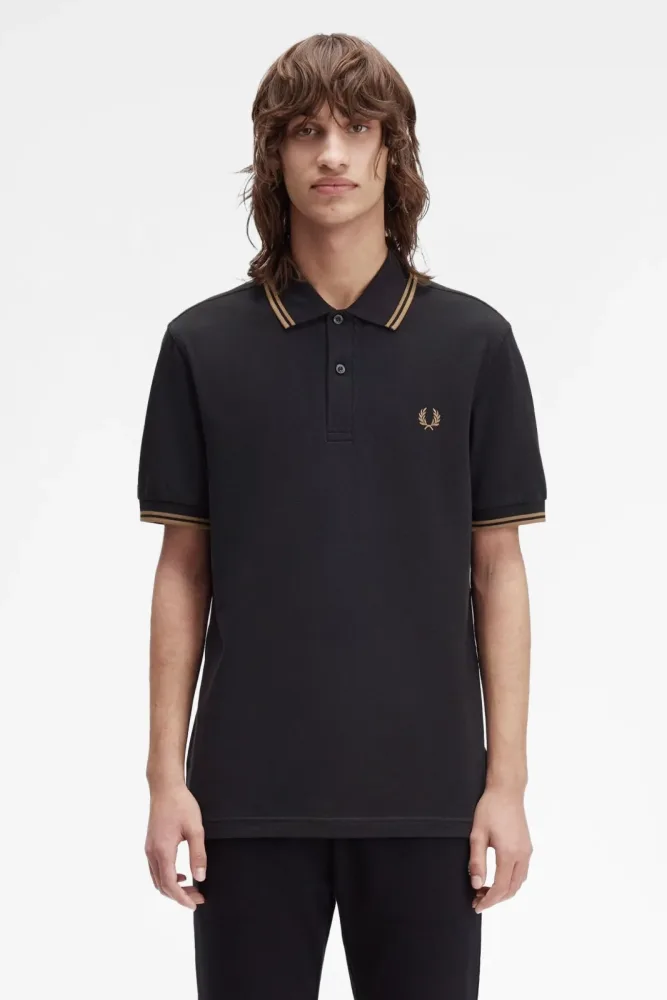 Fred Perry Twin Tipped Poloshirt - Black + Shaded Stone M Herren