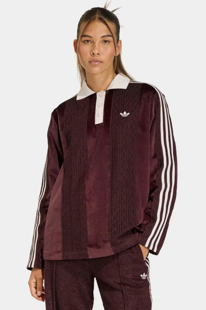 Adidas Originals Oversize Samt Langarmshirt - Maroon L Damen