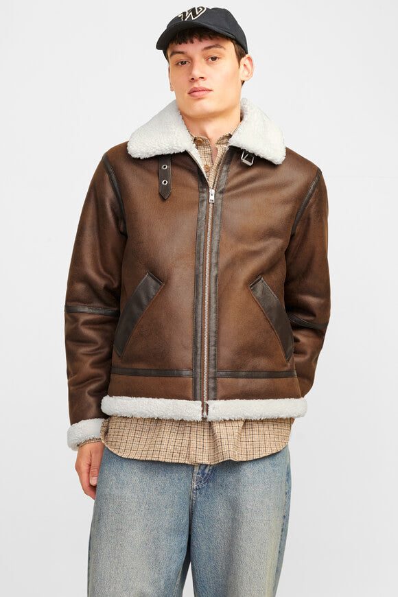 Jack & Jones Cole Aviator Shearling Jacke - Chocolate Brown M Herren