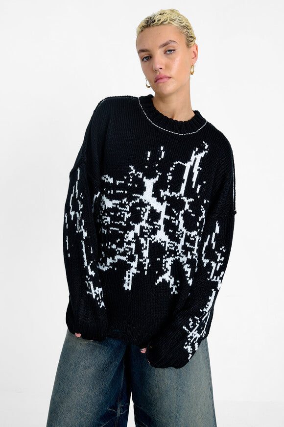 The Ragged Priest Shatter Oversize Grobstrickpullover - Black + White M Damen