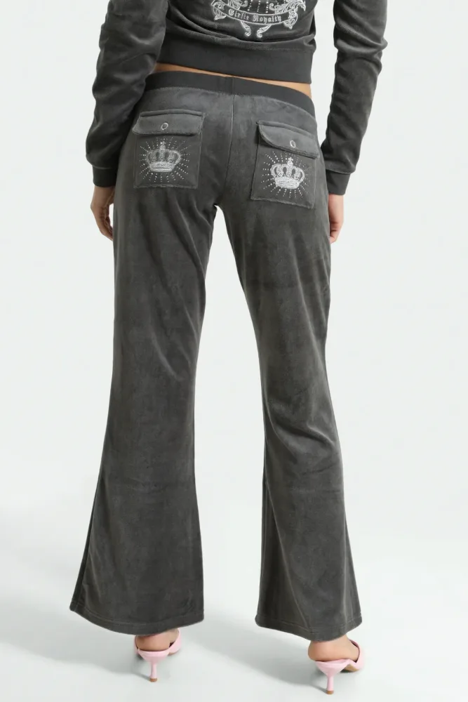 Juicy Couture Rebelle Samt Flare-Hose - Raven XS Damen