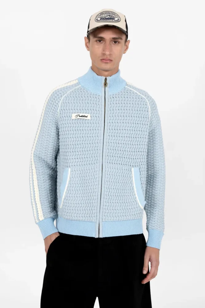 Prohibited Strickjacke - Light Blue + Offwhite L Herren