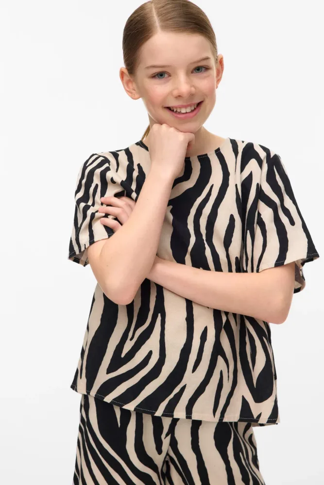 Vero Moda VMMYMILO Leinen-T-Shirt - Silver Lining + Sina 146 Kids