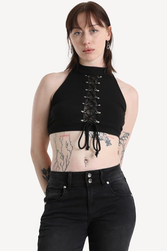 Banned Crop Top - Black M Damen