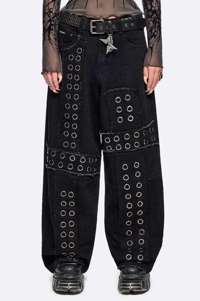 Minga London Crux Super Baggy Fit Jeans - Black Denim 24 Damen