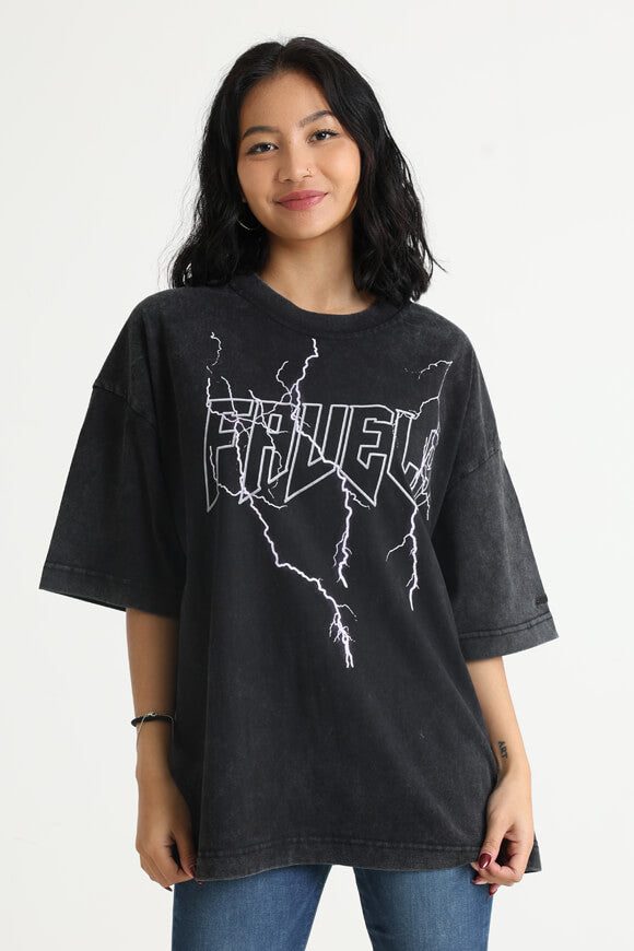 Favela Lightning Outline Oversize T-Shirt - Black Washed M Damen