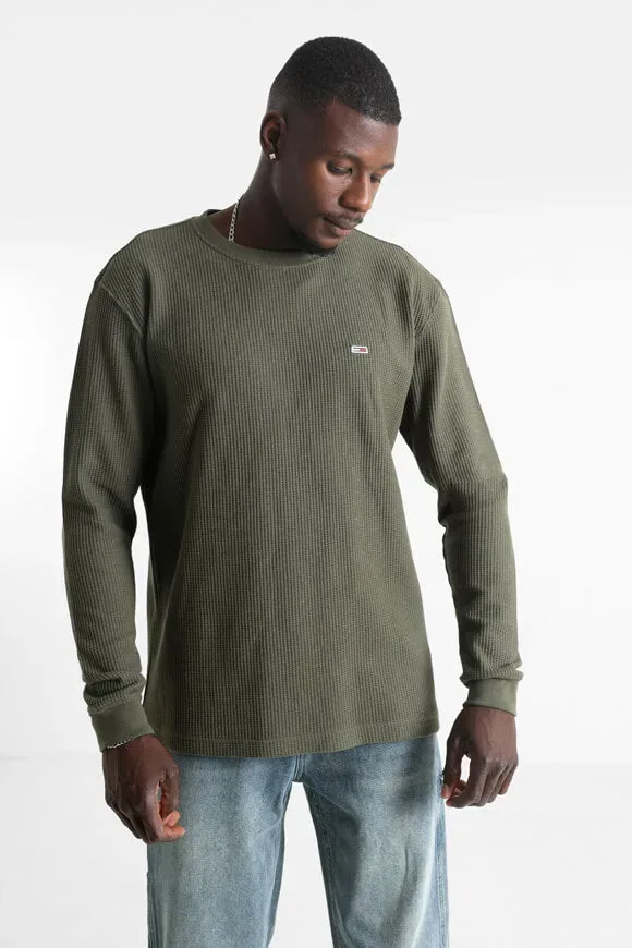 Tommy Jeans Langarmshirt mit Waffelstruktur - Fatigue Green M Herren