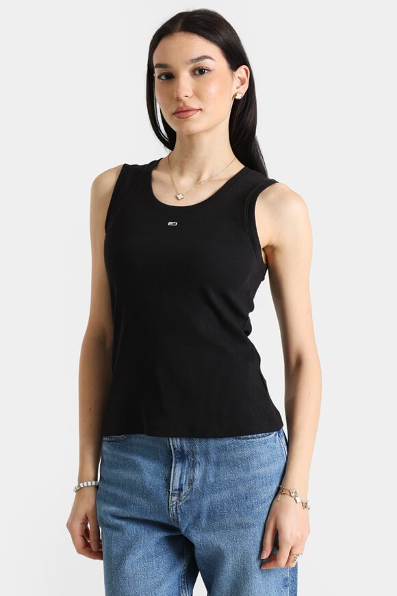 Tommy Jeans Geripptes Tanktop - Black XS Damen