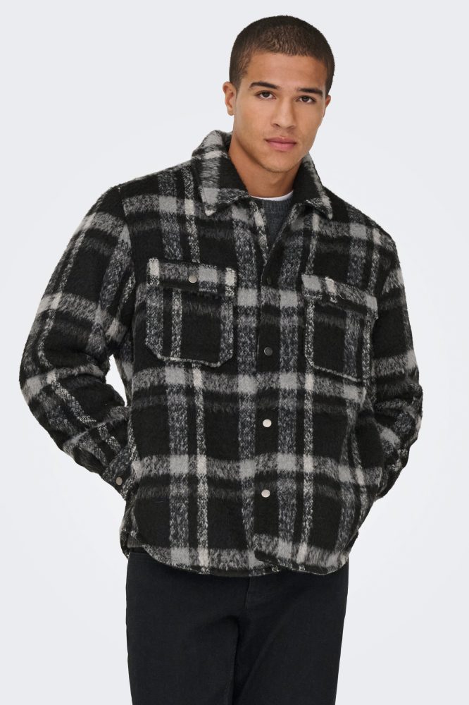 Only & Sons ONSGIO Overshirt - Phantom + Black L Herren