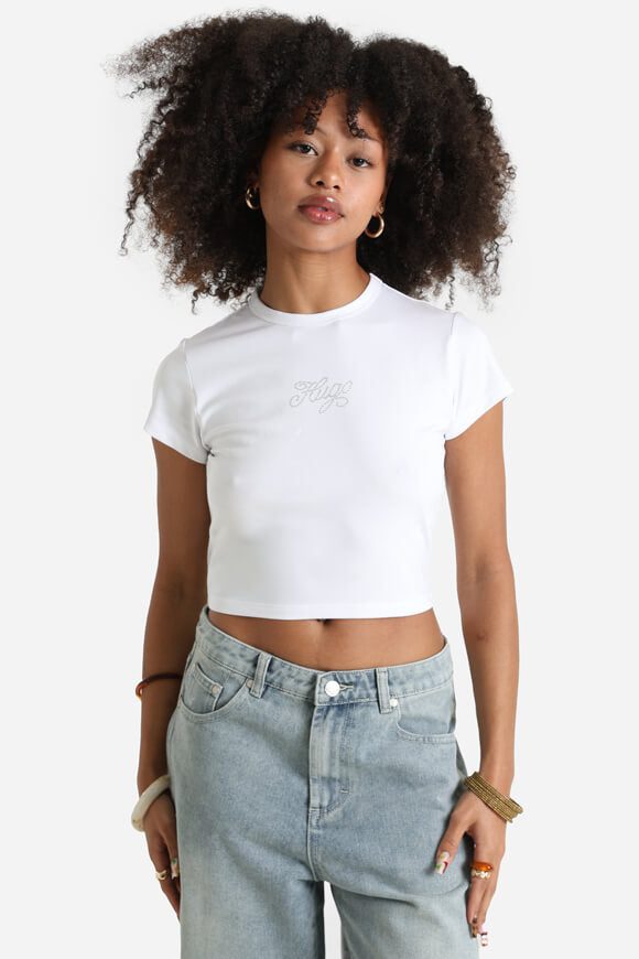 Hugo Blue Dome Crop T-Shirt - White XS Damen