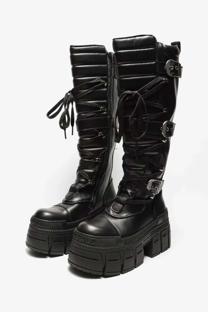 Buffalo Vegan Gospher Biker Plateau Winterstiefel - Black EU39 Damen