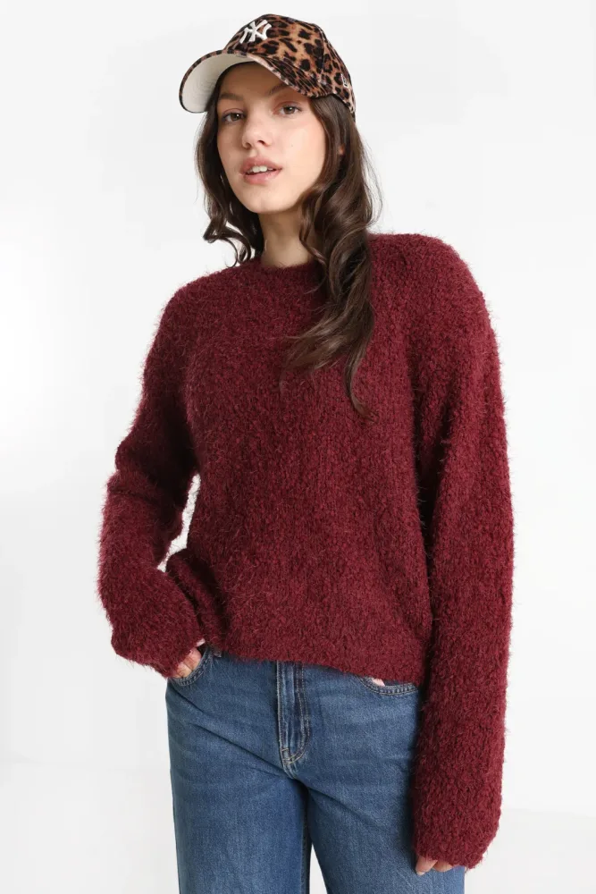 Noisy May NMSASSY Oversize Bouclé-Strickpullover - Windsor Wine S Damen