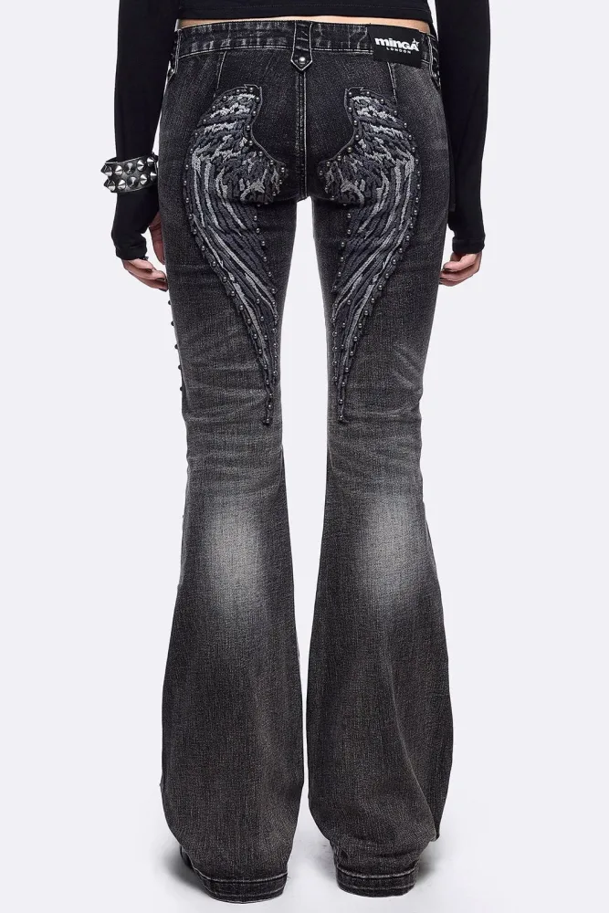 Minga London Holy Damage Flared Jeans - Black Washed 30 Damen