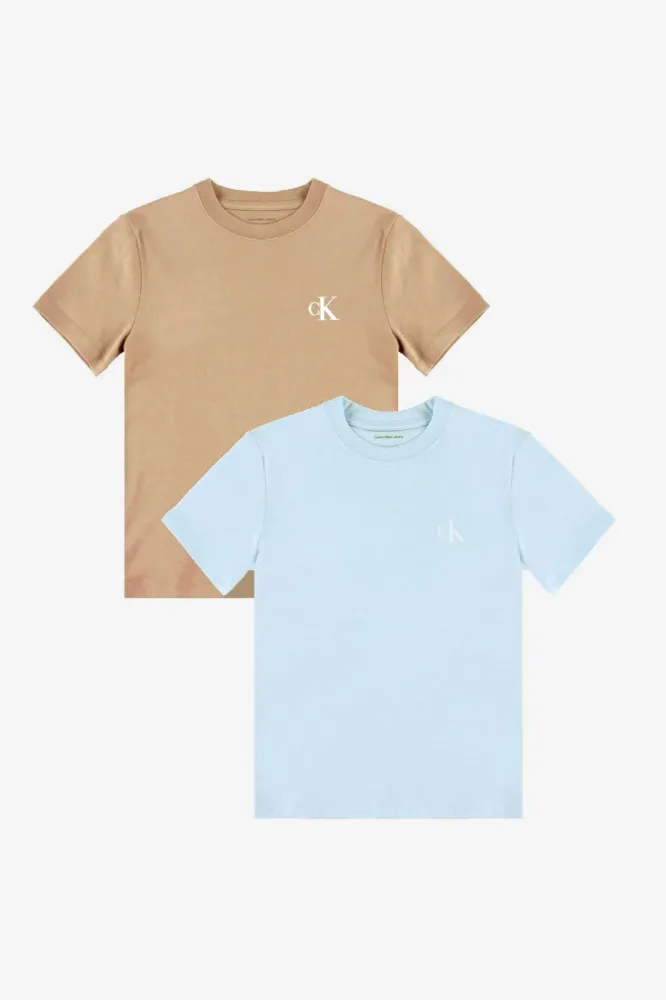 Calvin Klein Jeans Monogram Doppelpack T-Shirts - Beige + Blue 14 Kids