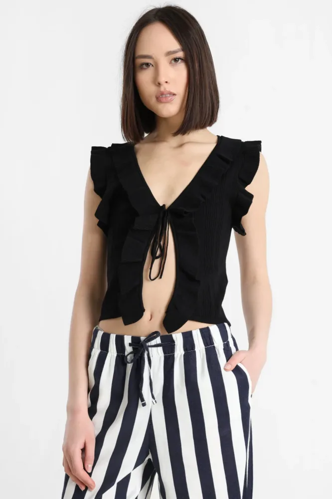 Only ONLMARTINE Gerippter Crop Stricktop - Black S Damen