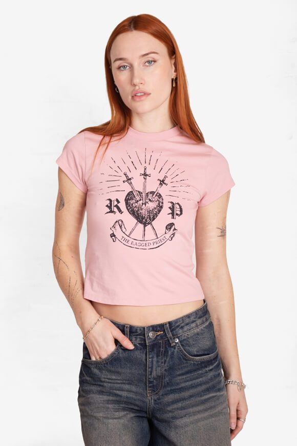 The Ragged Priest Heart Baby Crop T-Shirt - Pink S Damen
