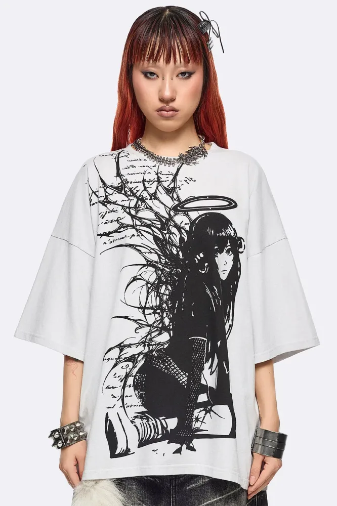 Minga London Lost Halo Oversize T-Shirt - Light Grey L Damen