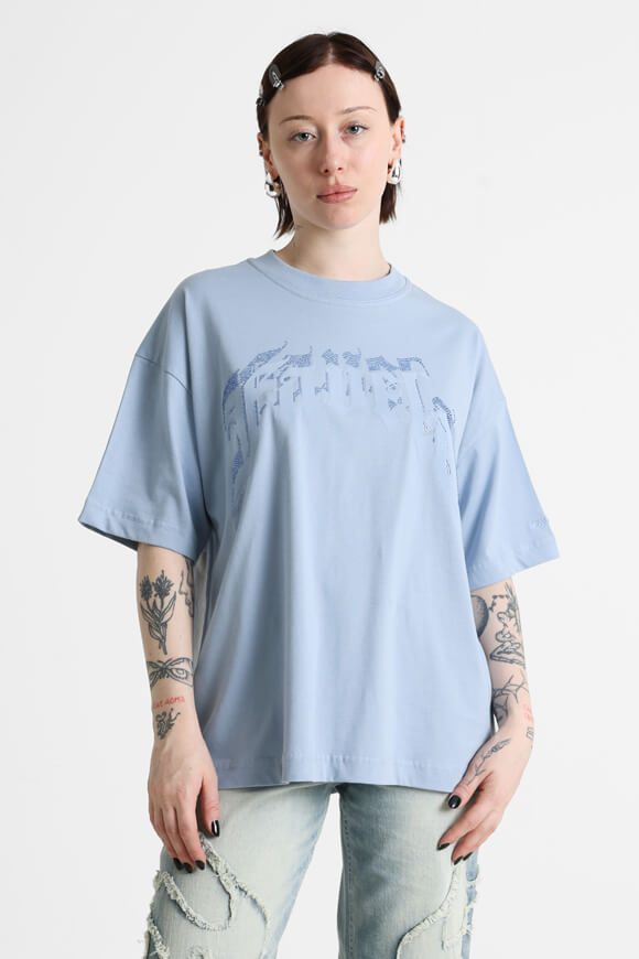 Favela Aves Rhinestone Oversize T-Shirt - Vintage Blue M Damen