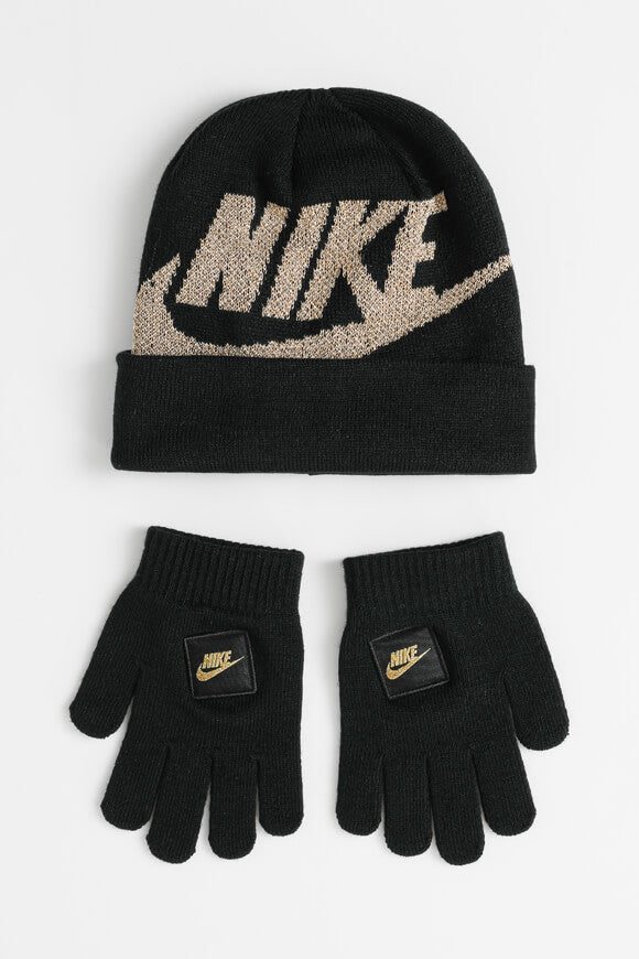 Nike Set: Beanie und Handschuhe - Schwarz + Goldfarbe Einheitsgroesse Kids