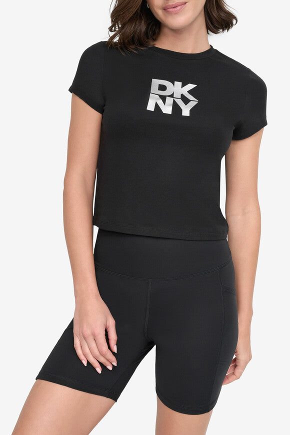 DKNY Crop T-Shirt - Black + Silver S Damen