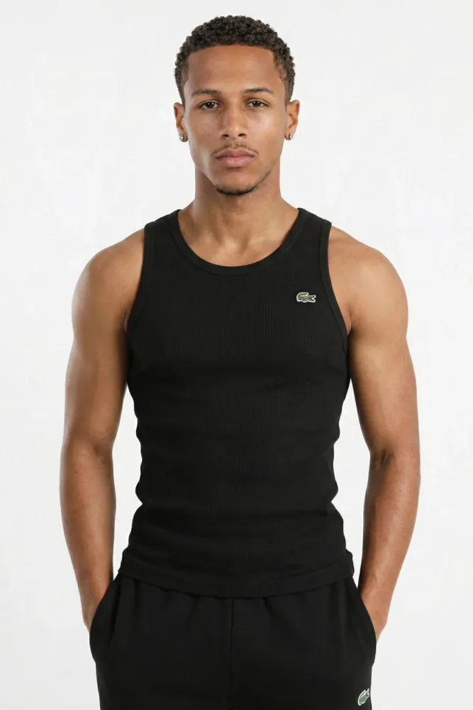 Lacoste Geripptes Tanktop - Black XS Herren