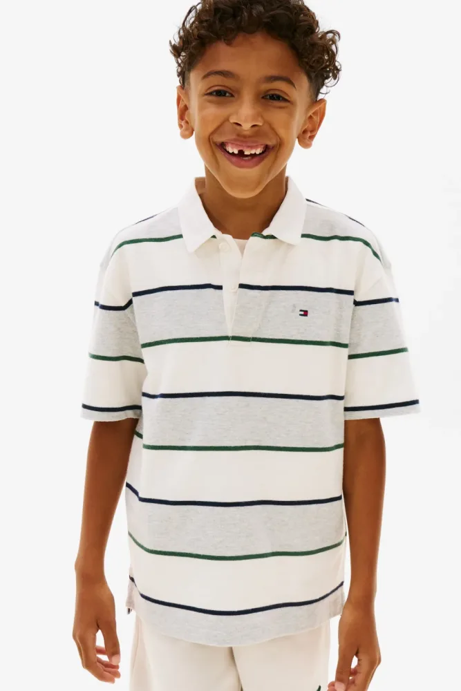 Tommy Hilfiger Kids Rugby Polo - Light Grey Heather + Offwhite 16 Kids