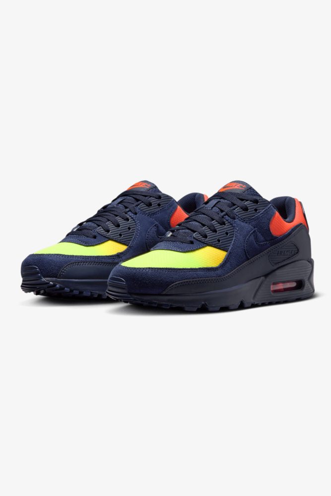 Nike Air Max 90 Sneaker - Blackened Blue + Hyper Crimson + Lemon Venom EU42.5 Herren