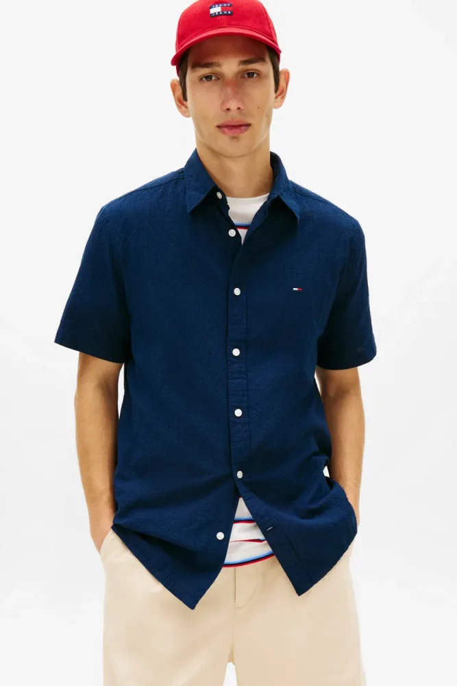 Tommy Jeans Seersucker Hemd - Dark Night Navy M Herren